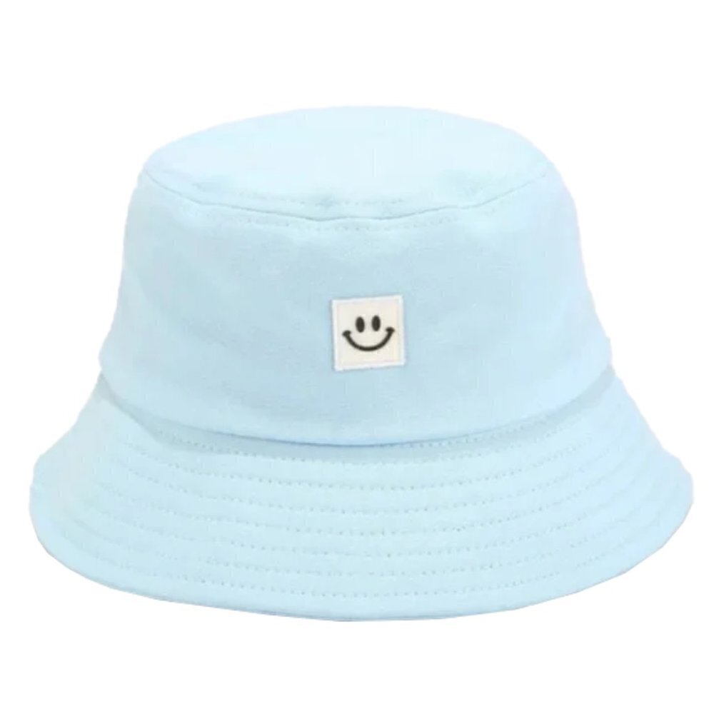 ❤️ 🆕 Smile Face Cotton Bucket Hat Cap Candy Color Stitched bucket hat blue